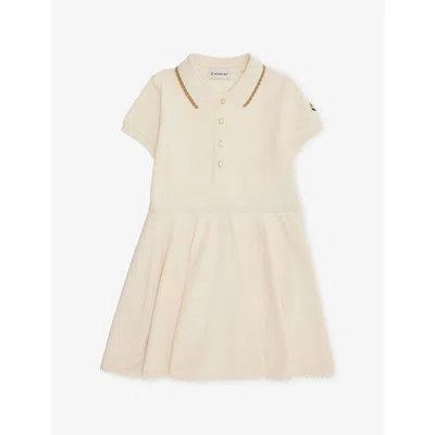 Moncler Kids' Cream Scalloped-trim Cotton Polo-shirt Dress 4-12 In Neutral