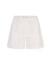 MONCLER CREAM SHORTS WITH CUT-OUT EMBROIDERY