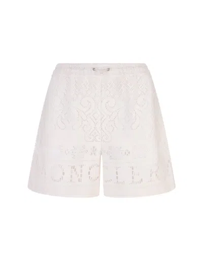 Moncler Cream Shorts With Cut-out Embroidery In White