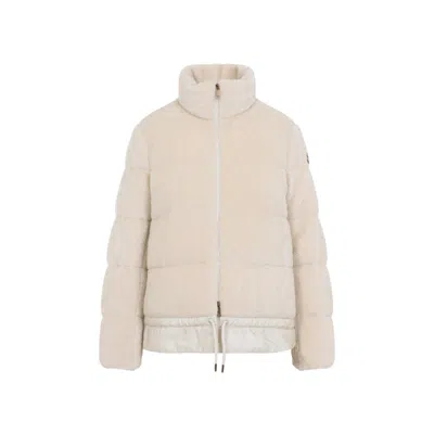 MONCLER CREAM TEDDY LOGO JACKET