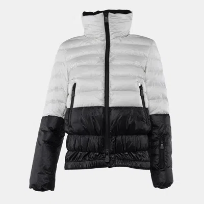 Pre-owned Moncler Cream/black Nylon Down Quilted Jacket M In White