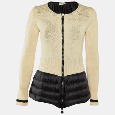 Pre-owned Moncler Cream/black Rib And Nylon Nylon Zip-up Down Jacket M