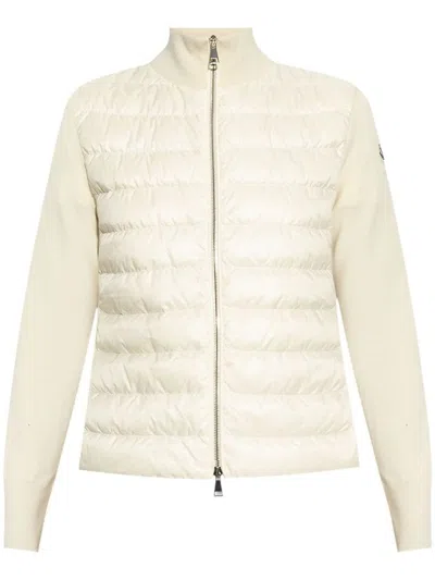 MONCLER CREAMY WHITE DOWN JACKET WITH INSERTS