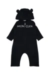 Moncler Fleece Hooded Romper Suit Kids In Black