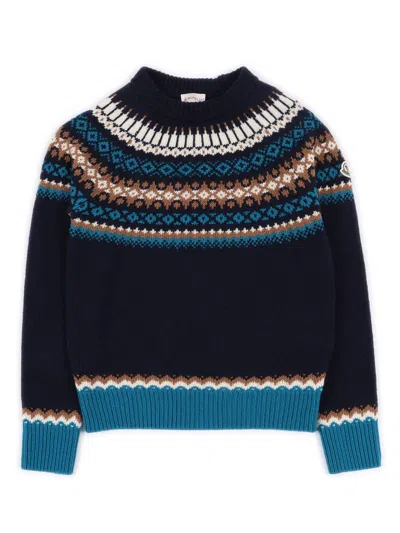 Moncler Kids' Crew Neck In Blue