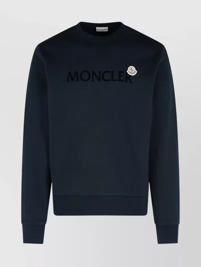 Moncler Crew Neck Cotton Sweatshirt In Blue