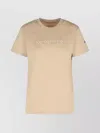 Moncler Ribbed Neutrals Cotton T-shirt With Embossed Logo Details In Neutral
