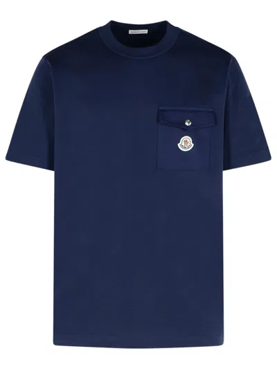 Moncler Crew Neck Cotton T-shirt In Blue
