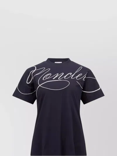 Moncler Crew Neck Embellished Logo T-shirt In Blue