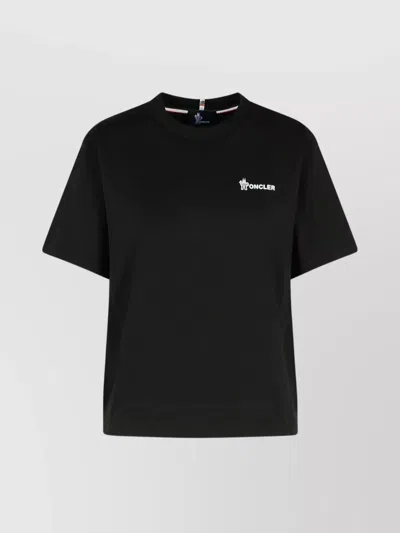 Moncler Crew Neck Embroidered Short Sleeves Top In Black