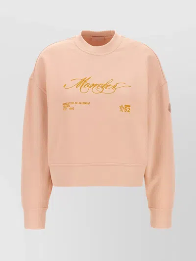 Moncler Crew Neck Embroidered Sweatshirt In Neutral