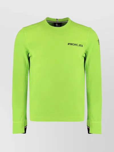 Moncler Crew Neck Fleece Sweatshirt With Thumbhole Cuff In Green