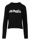 Moncler Cropped Sweater With Contrasting Embroidered Logo In Black