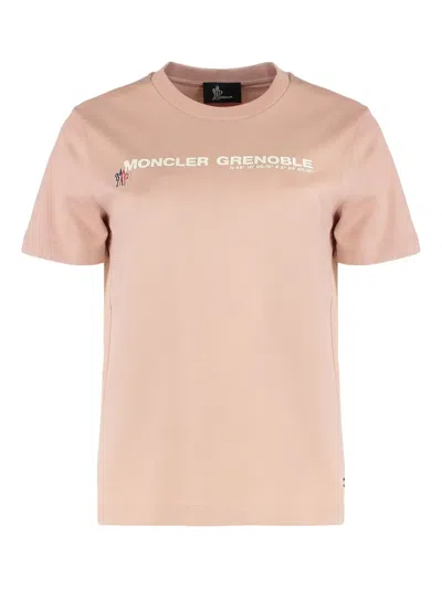 Moncler Crew-neck Logo-print T-shirt In Pink