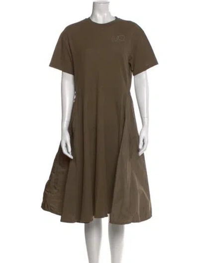 Pre-owned Moncler Crew Neck Midi Length Dress In Green