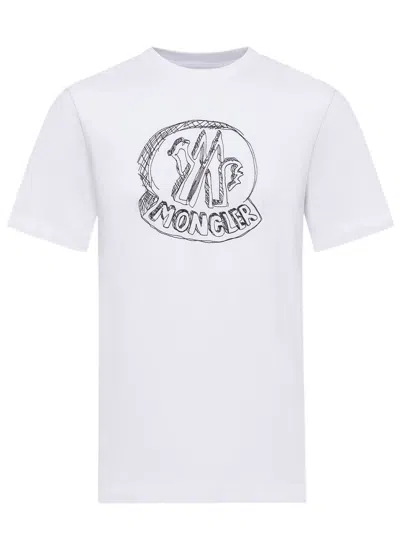 Moncler Crew Neck Mini T-shirt With Embroidered Detail In White