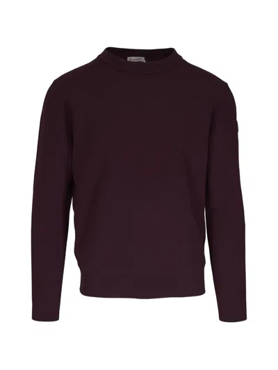 Moncler Crew Neck Ribbed Sweater In Brown