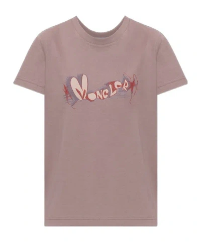 Moncler Crew Neck Short-sleeved T-shirt In Brown