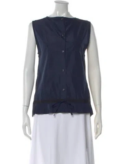 Pre-owned Moncler Crew Neck Sleeveless Button-up Top In Blue