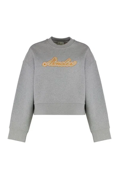 Moncler Crew Neck Sweatshirt In Cotton In Gray