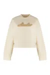 Moncler Cotton Cropped Sweatshirt Crew Neck In White
