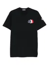 Moncler Blue T-shirt With Embroidered Tricolor Logo In Black