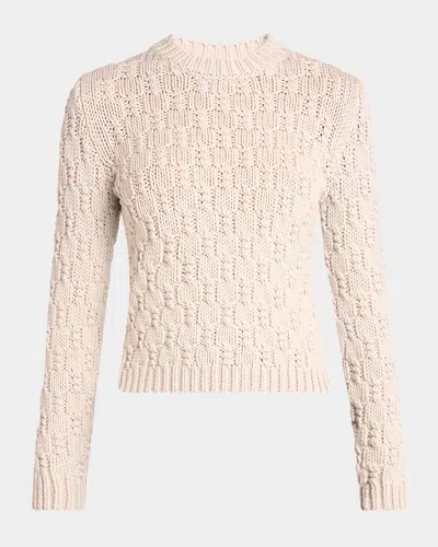 Moncler Crewneck Cable-knit Sweater In Sand