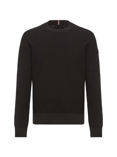 Moncler Crew-neck Cotton Sweater In Black