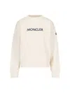 Moncler Crewneck Cotton Sweatshirt With Embroidered Logo And Multicolor Patch In Neutral