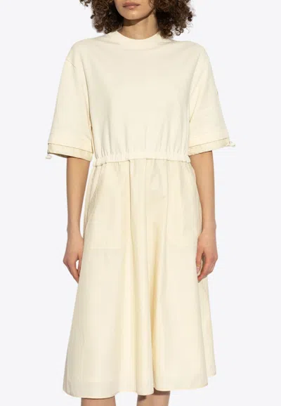 Moncler Crewneck Dress With Pockets In Cream