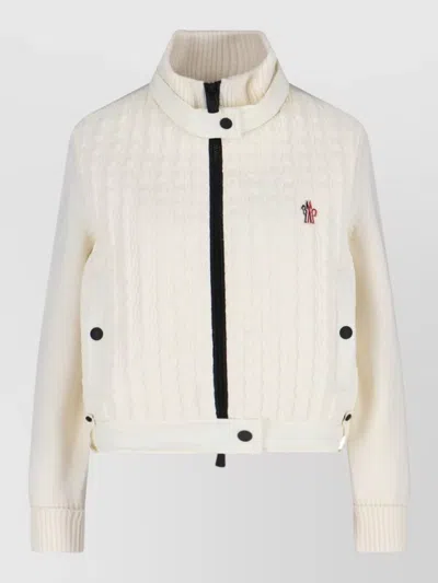 Moncler Crewneck Jacket Quilted Texture Ribbed Cuffs In White