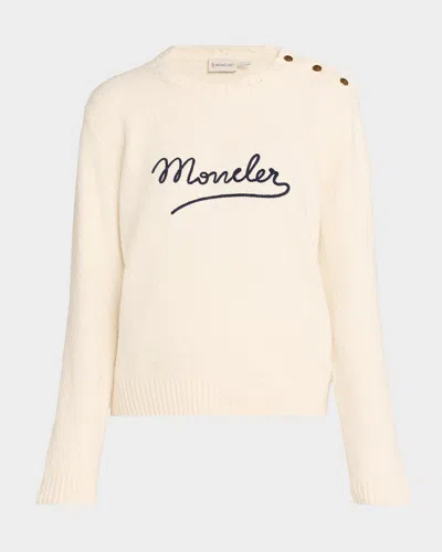 Moncler Crewneck Logo Sweater In Neutral