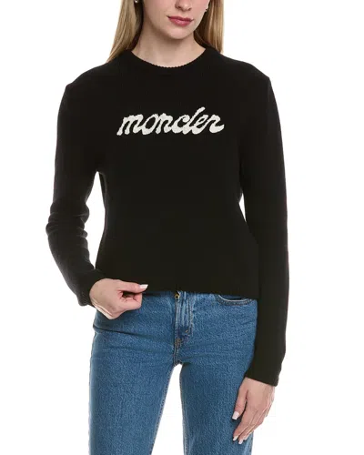 Moncler Cropped Sweater With Contrasting Embroidered Logo In Black