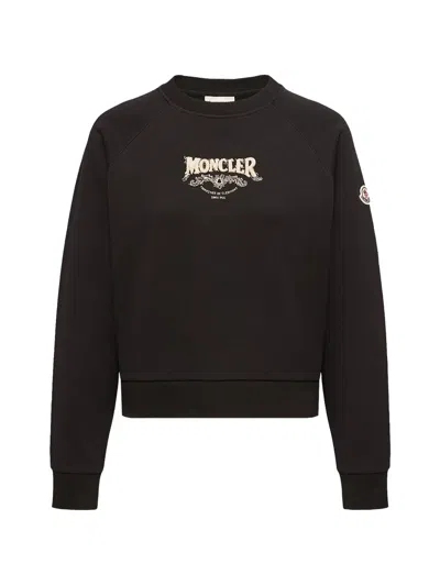 Moncler Lounge Crew Neck Sweatshirt Long Sleeves In Black