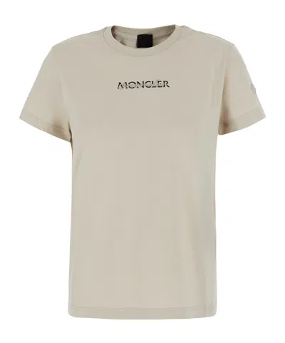 Moncler Off White Logo Crew Neck T-shirt In Gray