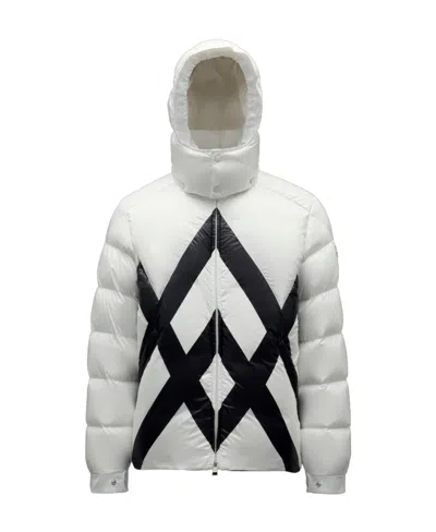 Moncler Criss Cross-print Puffer Jacket In White