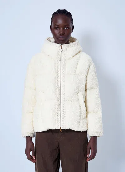 Moncler Cristallin Hooded Wool Blend Short Down Jacket In White