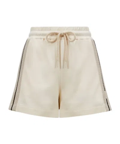 Moncler Crochet Accent Cotton Shorts In White