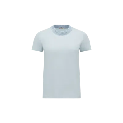 Moncler T-shirt En Coton Avec Détails En Crochet In Light Blue