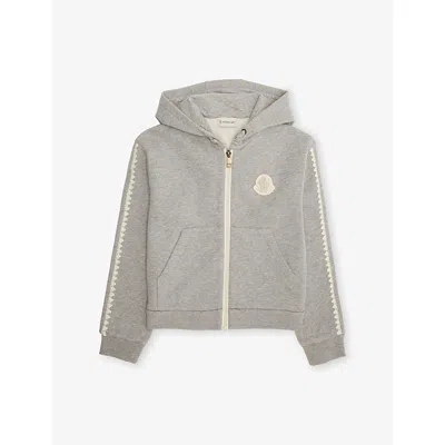 Moncler Kids' Crochet-trim Cotton Hoody 8-10 Years Grey In Gray