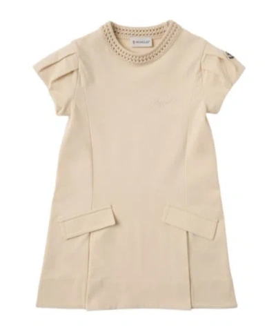 Moncler Crochet-trimmed Cotton Dress In Brown