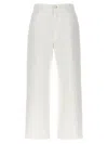 Moncler Crop High Waist White Jeans In Cotton Woman In White
