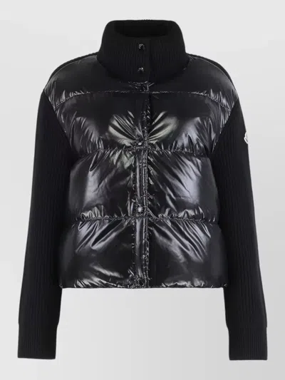 Moncler Cropped Cardigan Padded Front Puffer Knit In Black