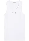 Moncler Crystal-embellished Logo Appliqué Stretch-cotton Tank In White