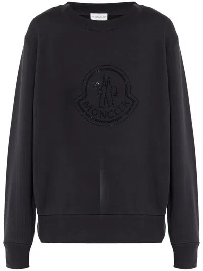Moncler Crystal-embellished Logo Sweatshirt In Black