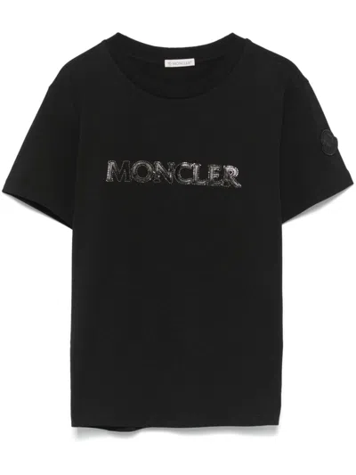 Moncler T-shirt Con Decorazione Di Cristalli In Nero
