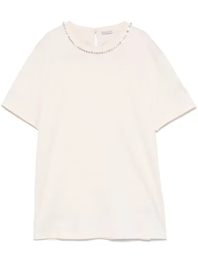 Moncler Crystal-embellished T-shirt In Neutrals