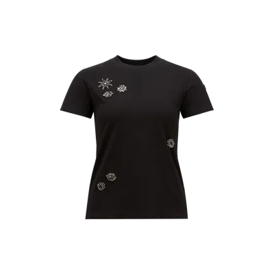 MONCLER T-SHIRT EN COTON À FLEURS EN CRISTAUX