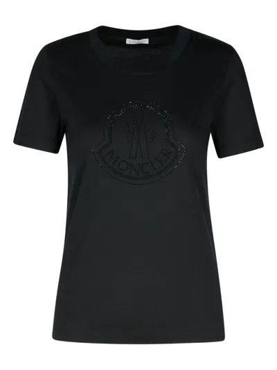 Moncler Crystal-logo Cotton T-shirt In Black