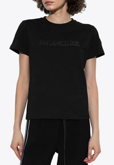 Moncler Crystal Logo Crewneck T-shirt In Black